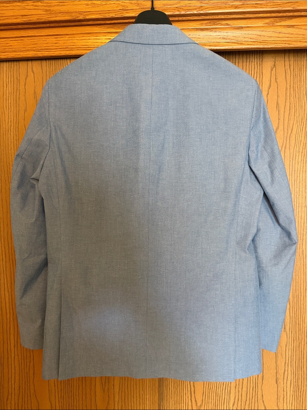 Light Blue Men's Two-Button Chambray Suit Jacket with Pants. - Picture 3 of 7
